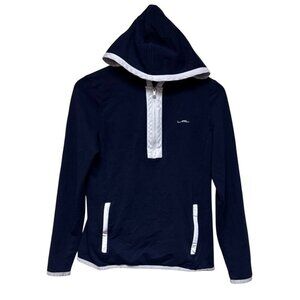 Lauren Ralph Lauren Women's Hooded Shirt 1/2 Zip Active Navy Blue Preppy Coastal